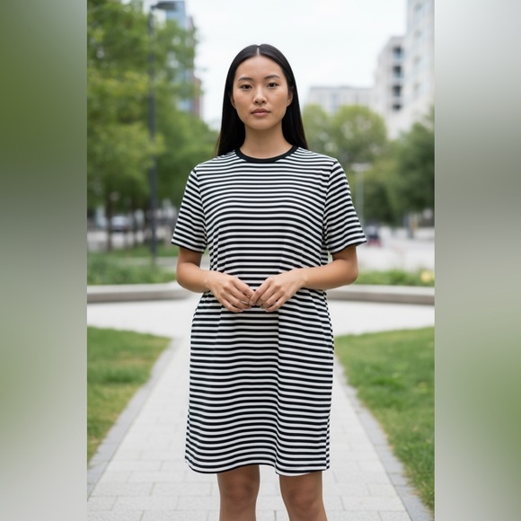 Zara Dresses & Skirts - ZARA, Black & White Striped T-Shirt Dress, Straight Fit, XL